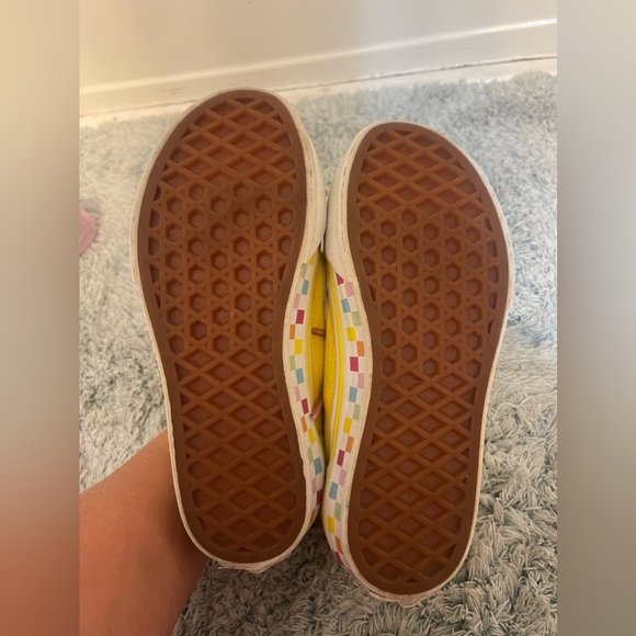 Vans Girls Old Skool Yellow Suede Rainbow Check Ribbon Sneakers Size 12 - Picture 5 of 7